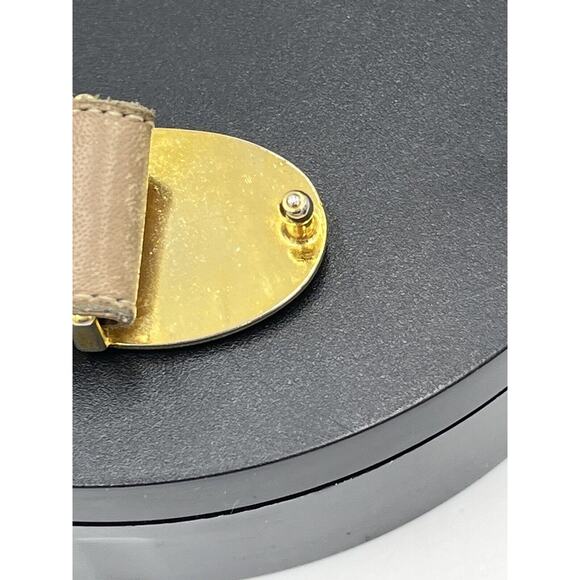 Christian Dior Tan Leather Belt Gold Tone Enamel Logo Buckle Sz Sm 30” - Picture 8 of 16